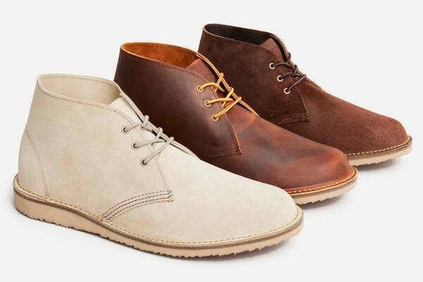レッドウィングのレザーシューズ、チョコ色スエードのチャッカブーツなど