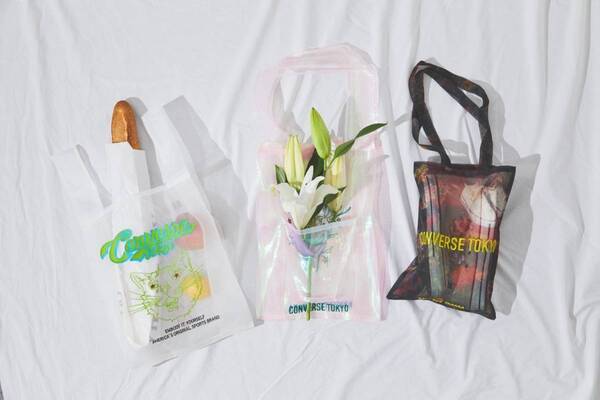 コンバース トウキョウ×ブリジットタナカ「刺繍オーガンザトート」“目に星が輝くネコ”モチーフなど
