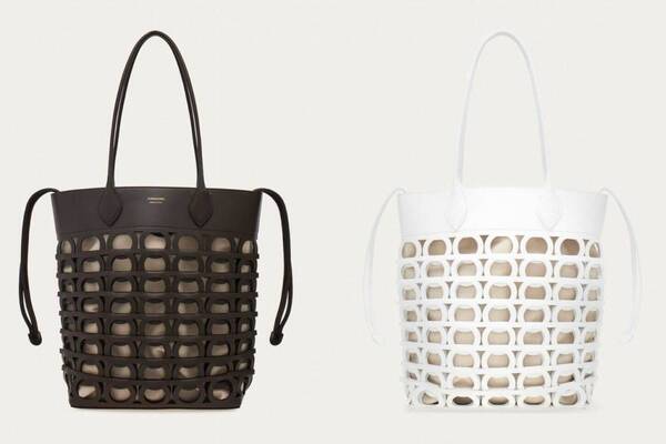 フェラガモ25年春夏、“ガンチーニ”が連なる2層構造のレザートートバッグ＆編み込みヒールサンダル