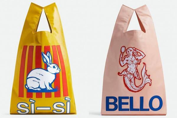 ボッテガ・ヴェネタ“ショッピングバッグ”着想レザートートバッグ、うさぎ＆人魚パッチ付き