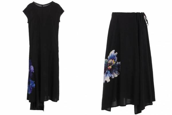 ヨウジヤマモト“空想のブルーフラワー”プリントドレスやスカート、幾何学的なレースのジャケットも