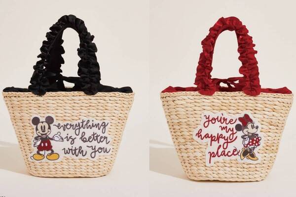 メゾン ド フルール「ディズニー」ミッキー＆ミニーのフリルハンドルかごバッグ