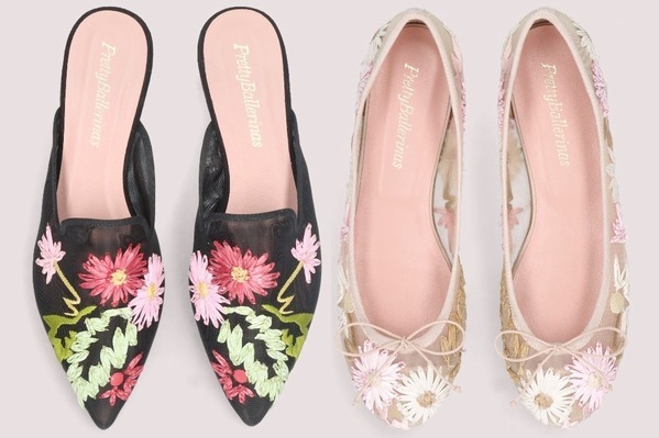 プリティ・バレリーナ“花咲く刺繍”シューズ、チュールのフラットサンダルやミュールなど