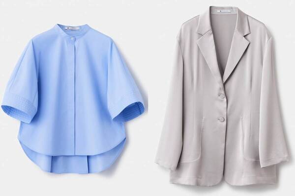 プラステ×ハルノブムラタ、ヴィンテージ風コットンのボリュームシャツ＆光沢サテンジャケット