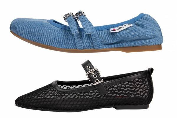 トミー ジーンズ25年夏バレエシューズ、デニム素材やメッシュアッパーのメリージェーン風