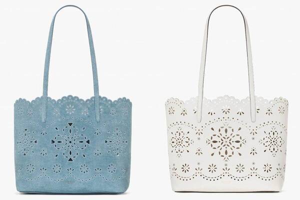 ケイト・スペード25年夏バッグ「ドゥー イット オール」フラワーデザインの透かしレザートート