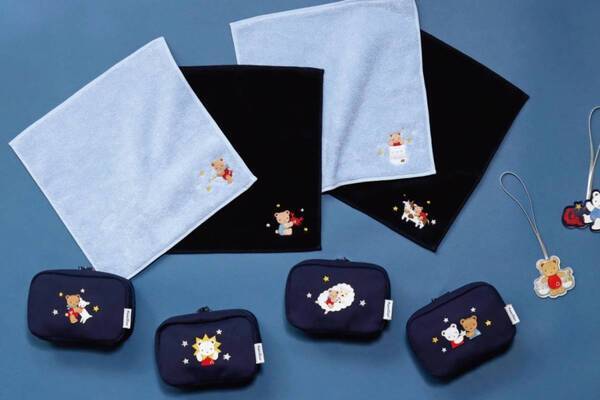 ファミリア「12星座」モチーフのお守り雑貨、“クマちゃん刺繍入り”ポーチ・ハンカチ・チャーム