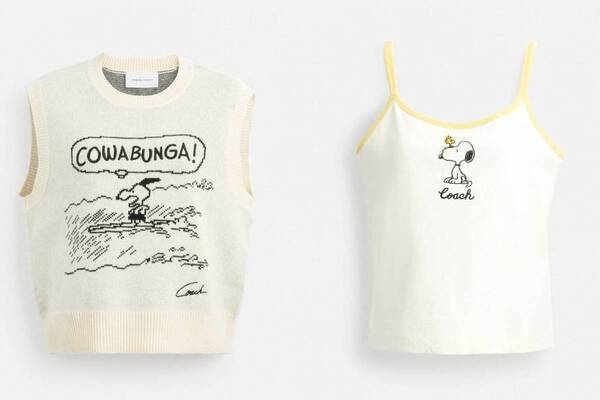 コーチ「ピーナッツ」コラボウェア“60年代コミック”ニットベスト＆スヌーピー主役のリンガーTシャツ