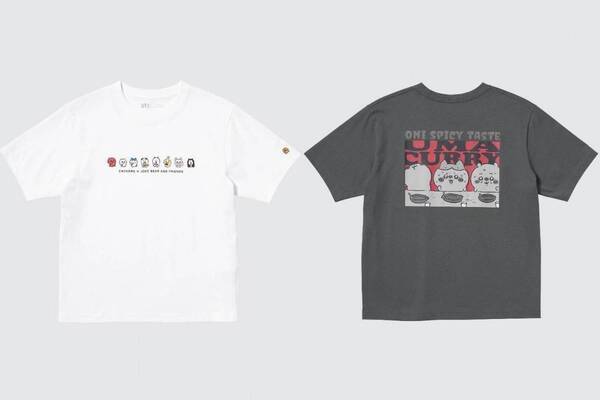 ユニクロ「ちいかわ x ナガノのくま UT」Tシャツ、ちいかわとくまが好きなものを食べている柄など