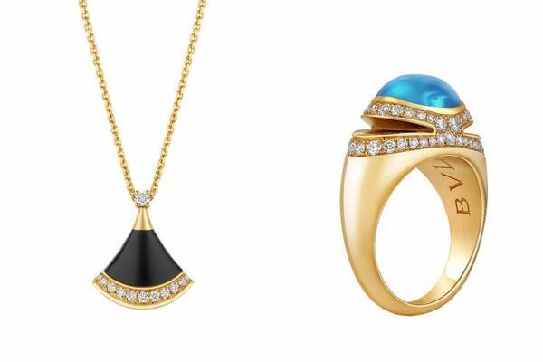 ブルガリの25年ジュエリー、ブラックの“扇形”ネックレスやブルートパーズ輝くリング