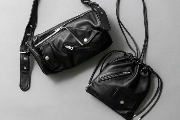 ビューティフルピープル「ライダースバッグ」新作、革ジャンのディテール配した巾着バッグ＆筒形ショルダー
