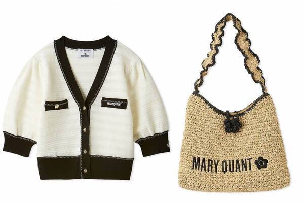 リリー ブラウン×マリークヮント、パフスリーブのミニ丈カーディガン＆デイジー付き編み込みバッグ