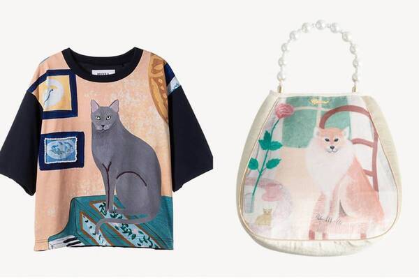 ミュベール「犬・猫・リス」描いたTシャツ＆パール風持ち手のバッグ、スペイン人アーティストとコラボ