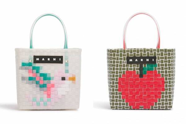 「マルニ マーケット」名古屋ラシックにバスケットバッグ集結 - カラフルな鳥や犬、フルーツ柄