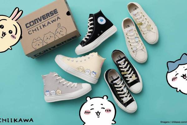 ちいかわ × コンバース「オールスター」スニーカー第2弾、左右で異なる“ちいかわプリント”の厚底など