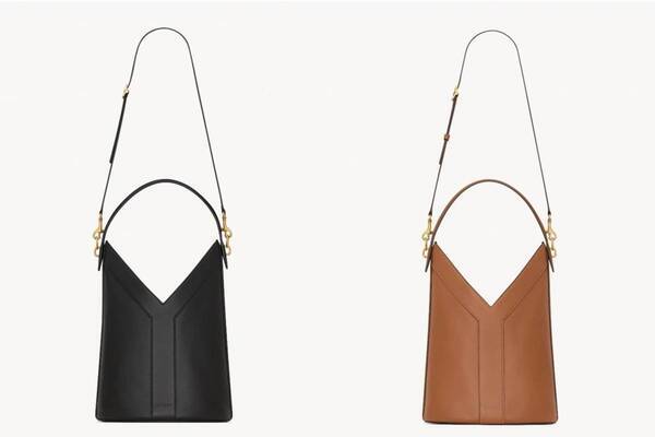 サンローラン“Y”イニシャルのバケツ型バッグ「Yトップハンドル」ハリのあるレザーで