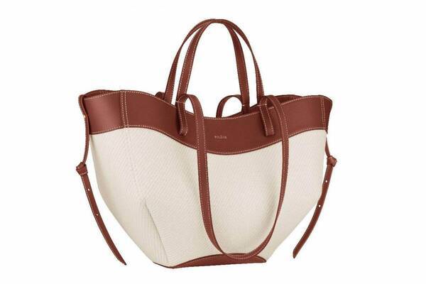 ポレーヌ“花開く”シルエットのトートバッグ、コットンキャンバス×レザーの夏素材