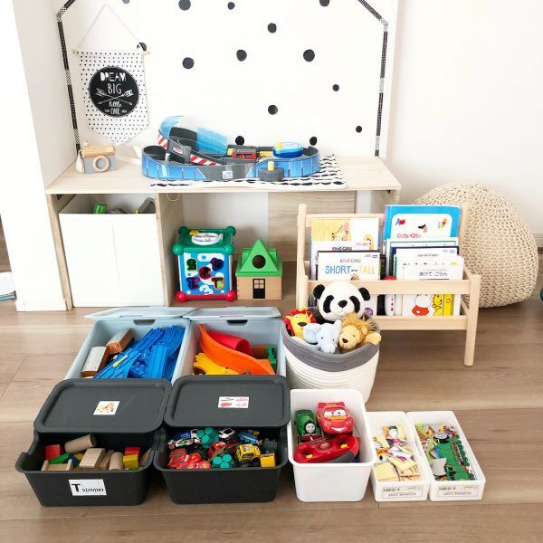 蓋つきボックスでおもちゃを分類＆収納