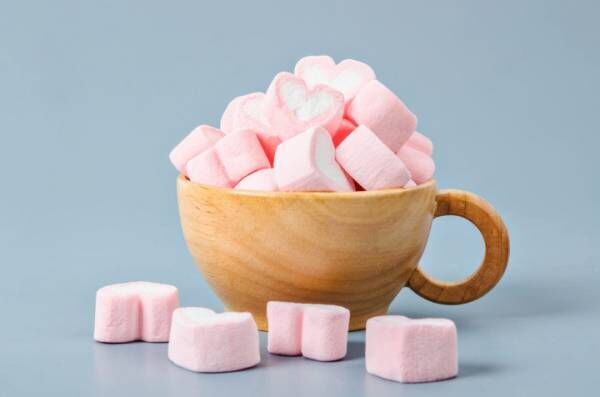 Heart shape pink marshmallows.