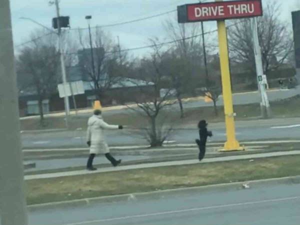 愛犬の散歩をしている女性　よく見ると何かがおかしい　その正体は？