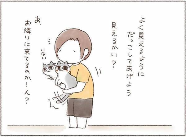 鳥を見せようと猫を抱えた飼い主　すると、向かいのマンションに人影が見えて…？