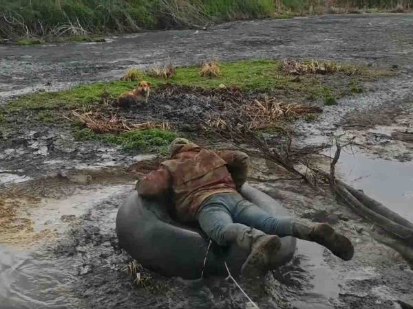 「今助けてやるぞ！」　沼地で動けなくなった犬を救出した男性たちに称賛の声
