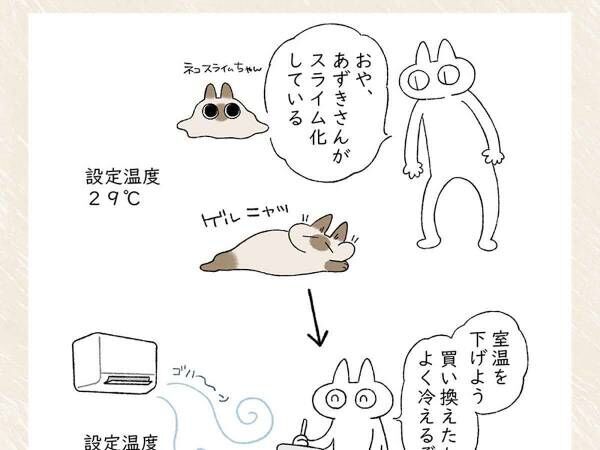 愛猫が暑くてスライム化…　「エアコンを買い替えたばかりだから」と室温を１℃下げた結果？