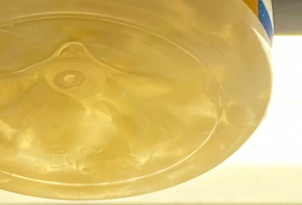 文字が上下逆さにプリントされたペットボトルラベル　ミスかと思いきや…