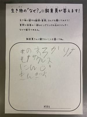 質問紙に書かれた『生き物の名前』　飼育員の秀逸すぎる回答は？　「感服した」「クオリティやばい」