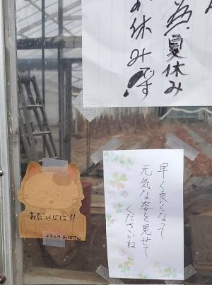 猫が熱中症になっちゃった！　『お休みを知らせる貼り紙』の下を見ると？