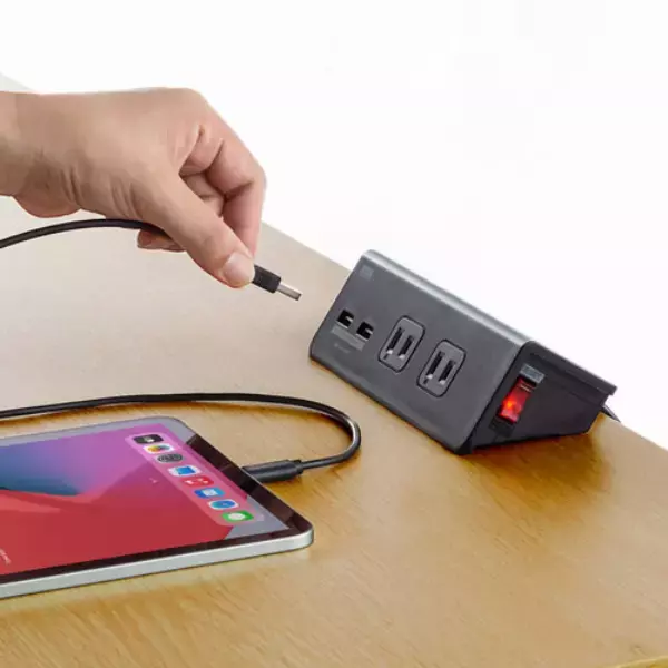片手でラクラク抜き差しできる！クランプ固定式USBポート付き電源タップ
