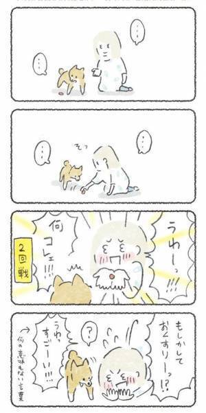 飼い主の演技にのせられて、ノリノリで薬を飲んだ柴犬　しかし？　「笑った」「可愛すぎ」