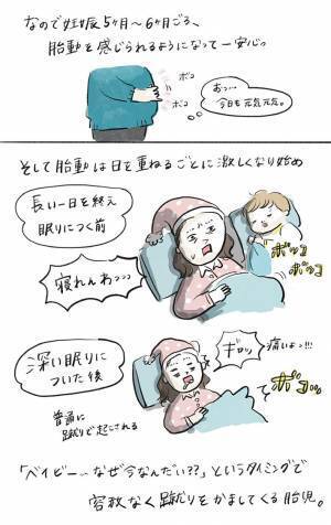妊娠中の胎動を例えると…　母親の描いた漫画に、反響　「笑った」「めっちゃ分かる」