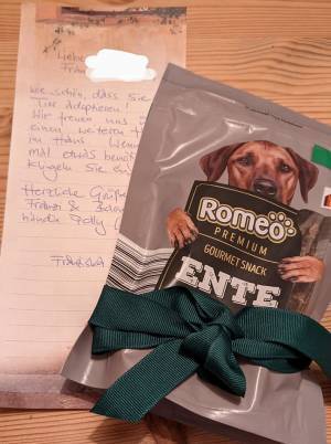 保護犬を迎えたことを貼り紙でお知らせ　すると、隣人から届いたのは？