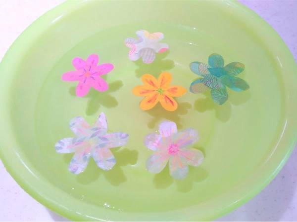 自由研究にも最適！雨降りの日のおうち時間に水の上で折り紙の花を咲かせよう！