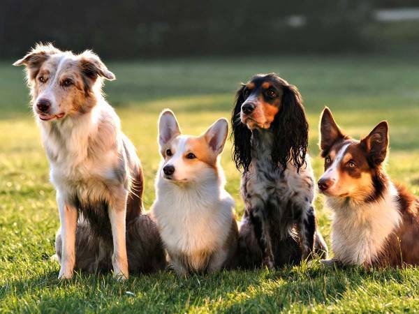 「チームワークが夢を叶える」　ドアを開けて部屋に入りたい４匹の犬が？