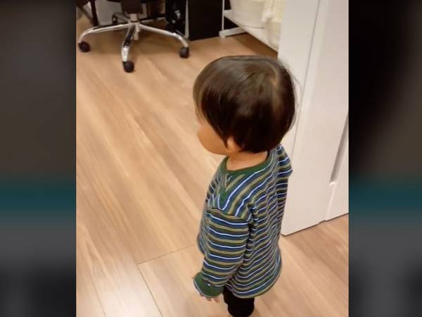 「家族が増えたことを知った時の反応」　１歳の息子が見つめる様子に「キョトンとしちゃってる」