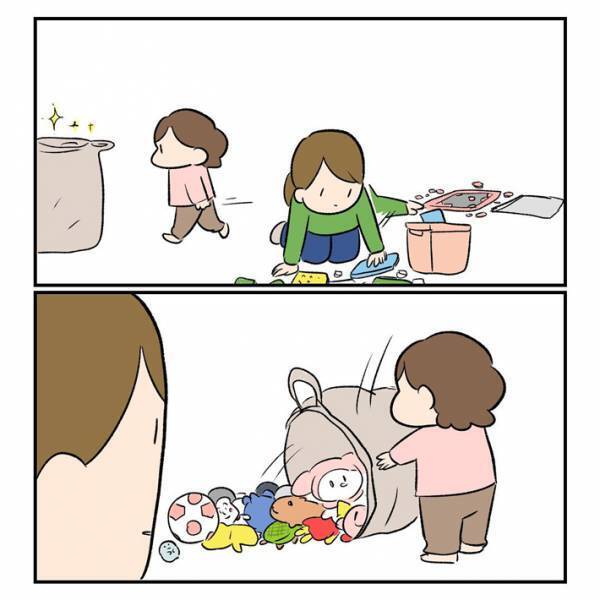 『おもちゃを出したい娘vs片付けたい母親』片付け中のエピソードに「笑った」