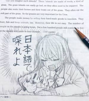 「朝の自習中に描いた」　英語のプリントに描かれた『落書き』がこちら！