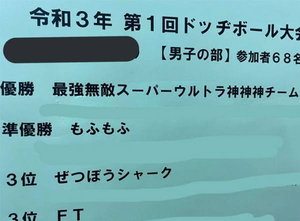 小学生のドッジボール大会で優勝したチーム名に「令和でも通用して安心した」