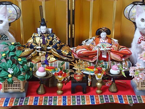 ひな人形の隣で、すまし顔をキメていたのは？　「かわいすぎる」「違和感ない」