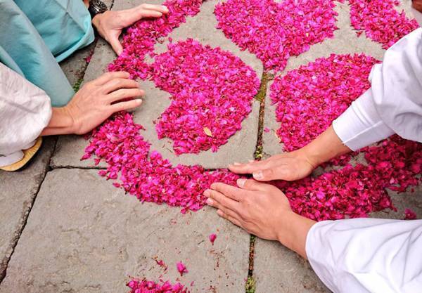 神社の境内に出現！　レアな光景に「かわいい」「ほほ笑ましい」