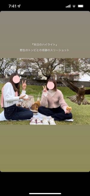 妹のピクニック写真に腹筋崩壊　「合成みたいやん、もう」「決定的瞬間！」