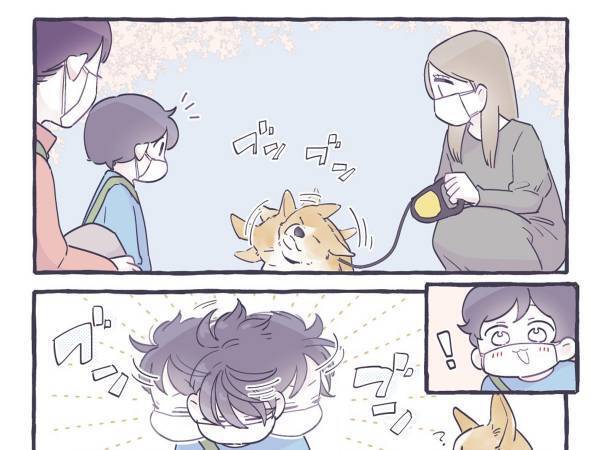 『かわいい』が合わさった結果…！？　子供と犬のやり取りに「心が浄化された」