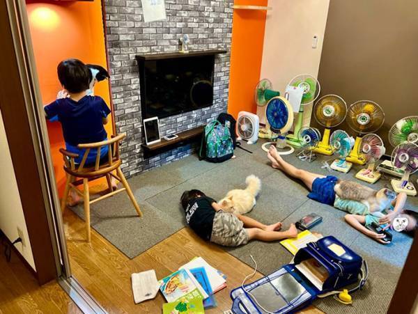 「子供たちが帰ってきた途端、猫がコレ」　癒しの光景に、１２万『いいね』！