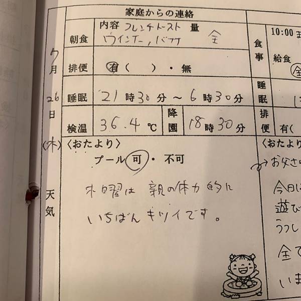 「イチゴを残すなんて…」父親が書いた、保育園の連絡帳　内容にじわじわくる