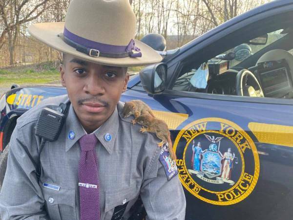 パトロール中の警察官の肩に乗っているのは？　「いい写真」「ありがとう」