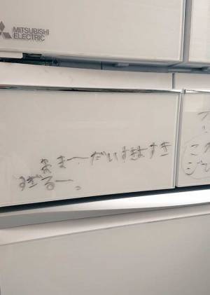 冷蔵庫に、子供の落書きが…！　内容に「これは嬉しい」「ずっと消せないな」