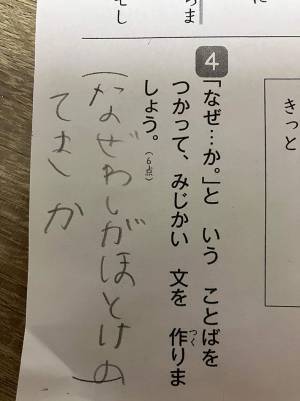 「なぜ…か」を使って文章を作った小１の息子　解答に「焼き討ちした経験があるのかな？」