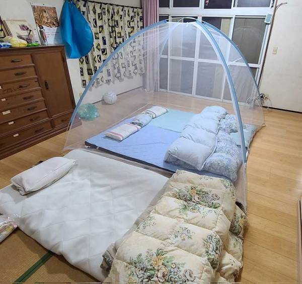 「ガチの『蚊帳の外』じゃん」　寝床を写した１枚に「笑った」